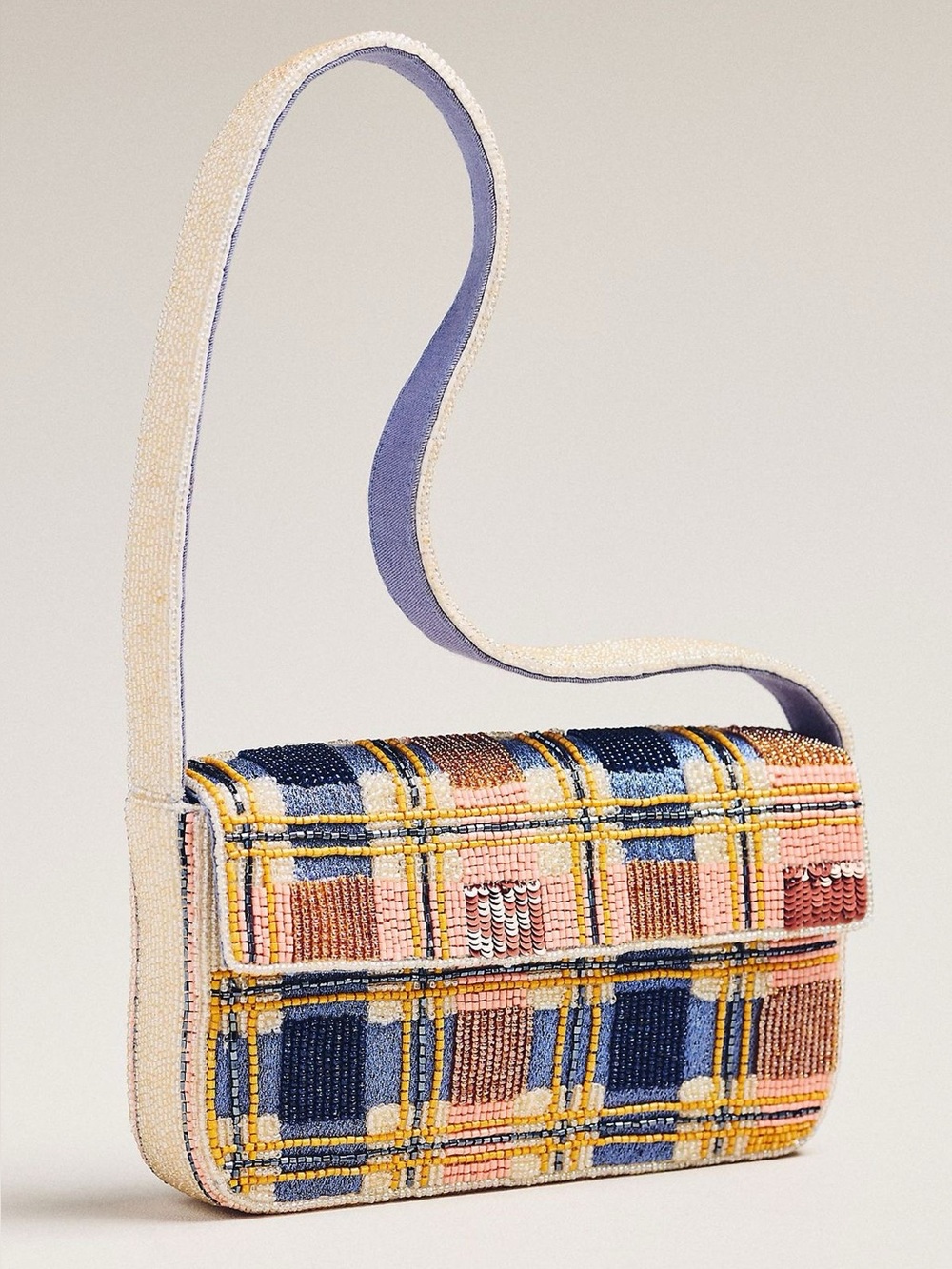 Anthropologie Fiona Beaded Bag: Geometric Edition Pink Plaid NWT